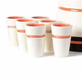 Hervé THOMAS (XX) and Claude AIELLO Six Ziggurat beakers Ceramic Signed Prototypes H - Claude Aiello