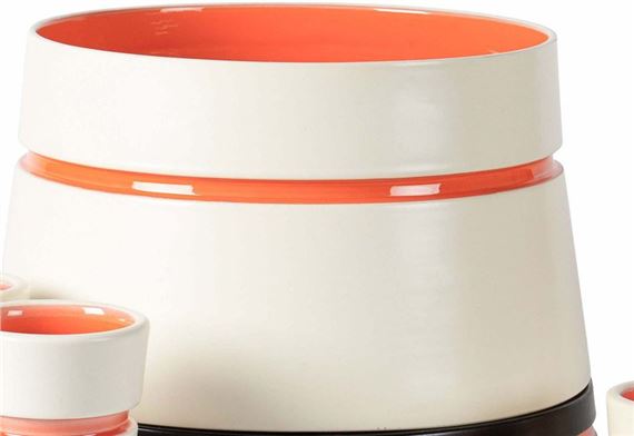 Hervé THOMAS (XX) and Claude AIELLO Large Ziggurat pot Ceramic Signed Prototypes H. 18 cm. D. 32 cm by Claude Aiello, Thomas Hervé