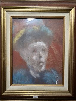 Portrait d'une jeune demoiselle coiffée d'un chapeau fleuri - Nicolas LE Gouguec