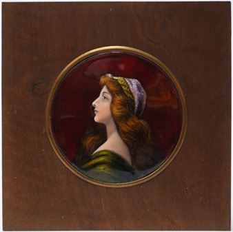 Plaque circulaire émaillée sur cuivre sur fond de paillons - Louis Clément