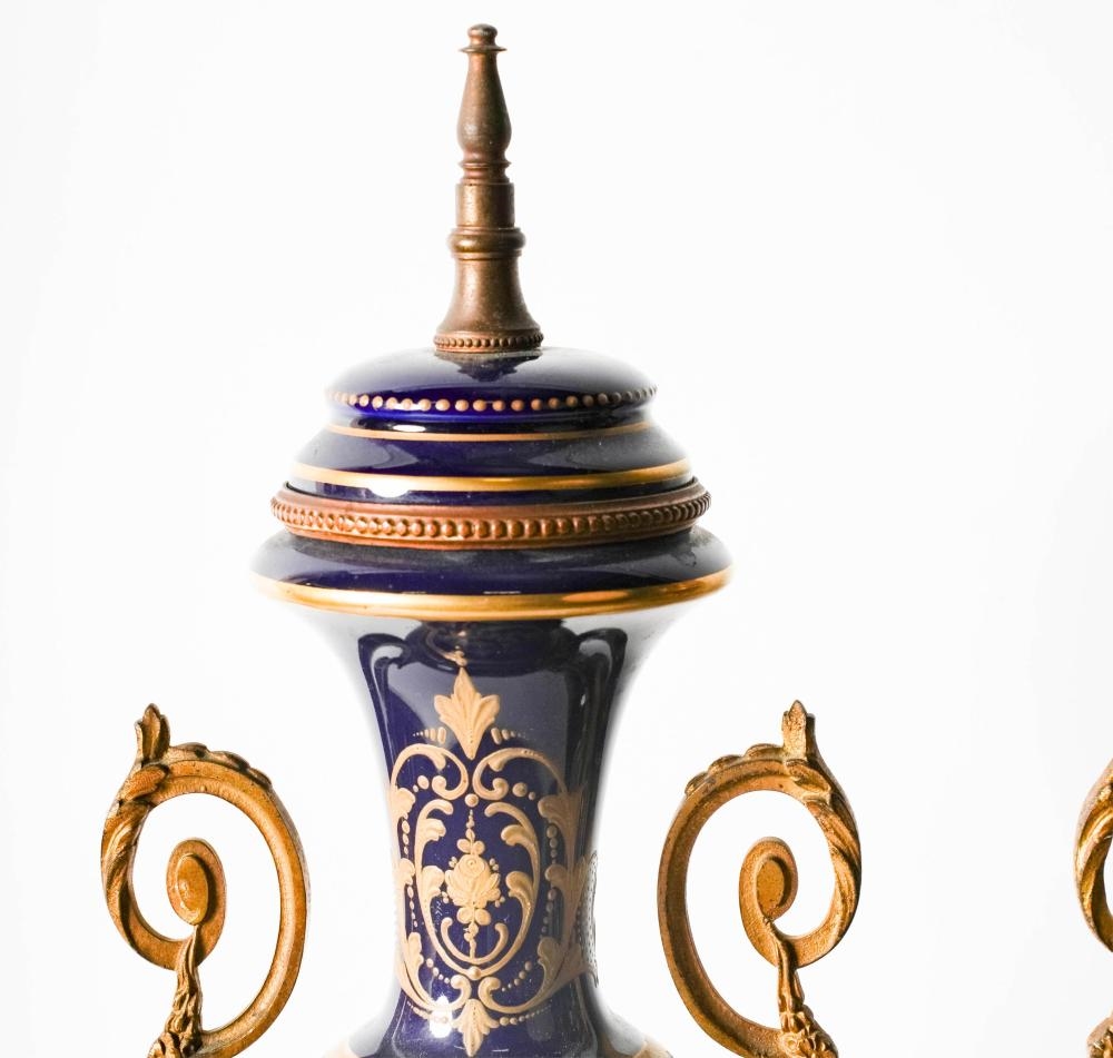 Artwork by F. Roger, A Pair of Sevres-Style Gilt Metal-Mounted Urns, Made of Gilt Metal