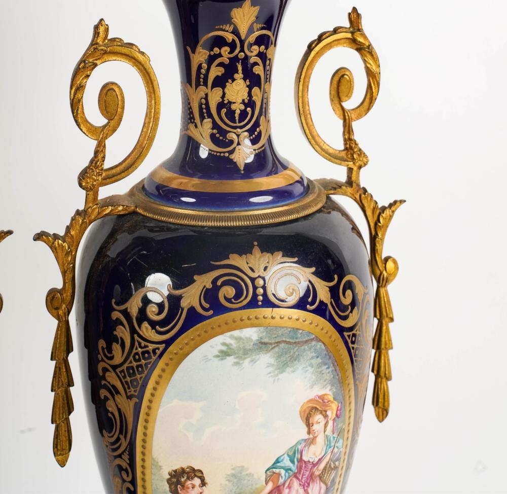Artwork by F. Roger, A Pair of Sevres-Style Gilt Metal-Mounted Urns, Made of Gilt Metal