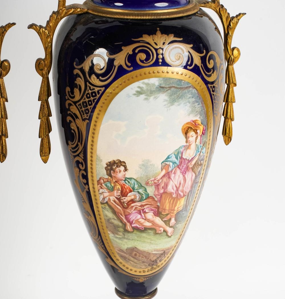 Artwork by F. Roger, A Pair of Sevres-Style Gilt Metal-Mounted Urns, Made of Gilt Metal