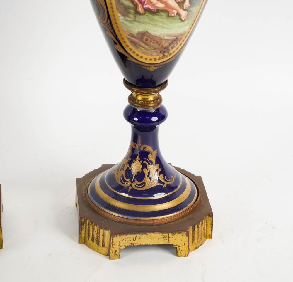 Artwork by F. Roger, A Pair of Sevres-Style Gilt Metal-Mounted Urns, Made of Gilt Metal