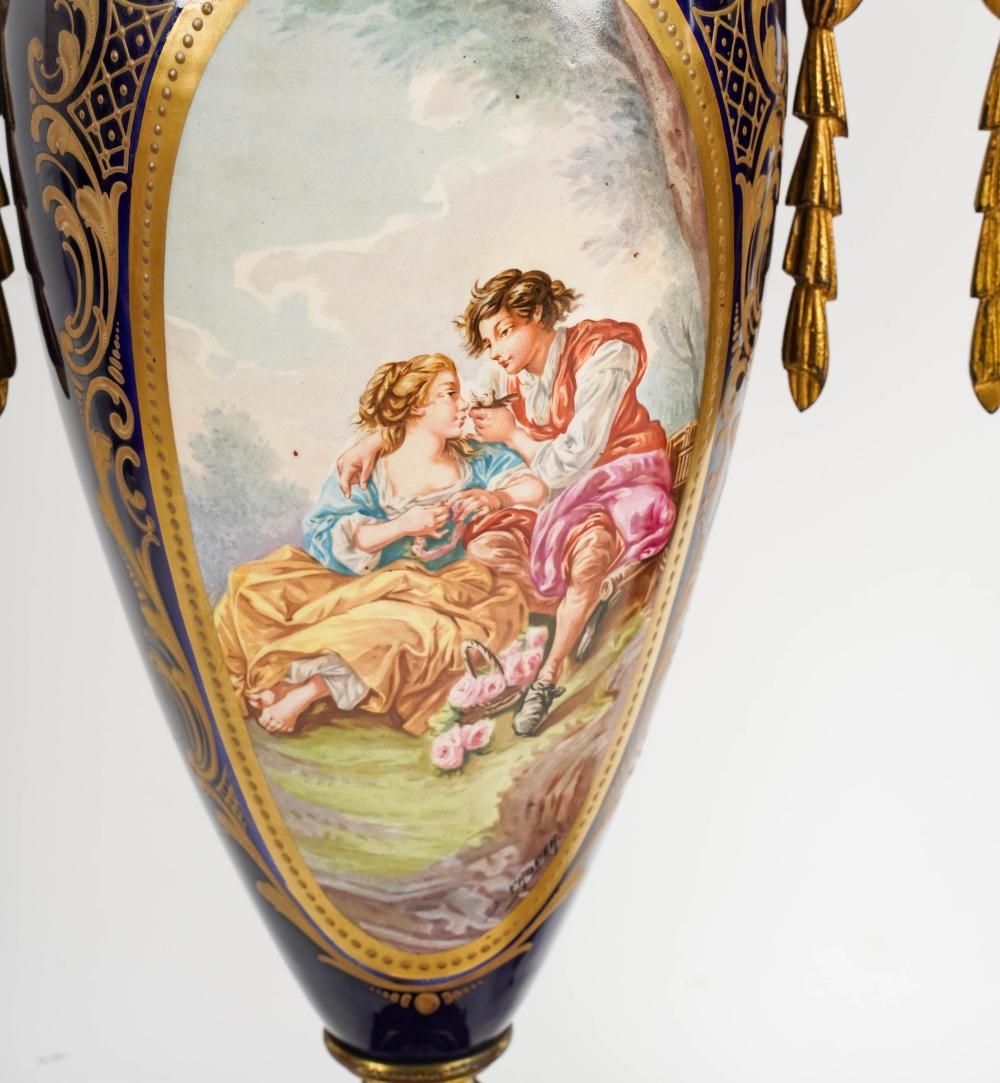 Artwork by F. Roger, A Pair of Sevres-Style Gilt Metal-Mounted Urns, Made of Gilt Metal