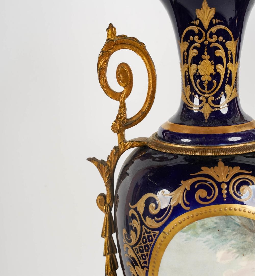 Artwork by F. Roger, A Pair of Sevres-Style Gilt Metal-Mounted Urns, Made of Gilt Metal