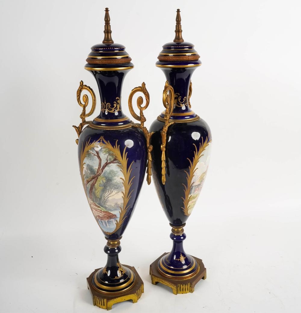 Artwork by F. Roger, A Pair of Sevres-Style Gilt Metal-Mounted Urns, Made of Gilt Metal