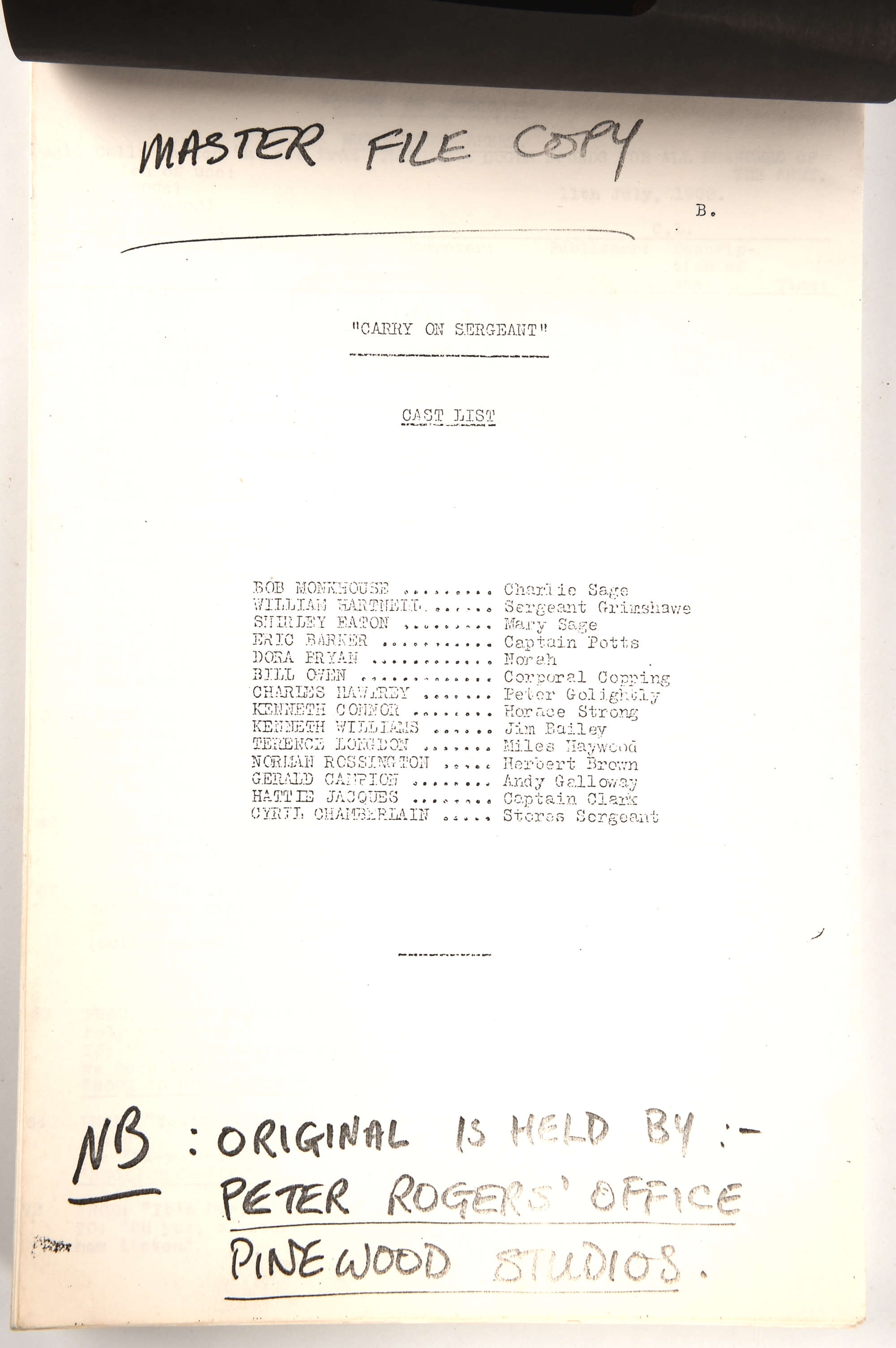 Sergeant | Carry On Sergeant (1958). Script for the 1950s Carry On film ...