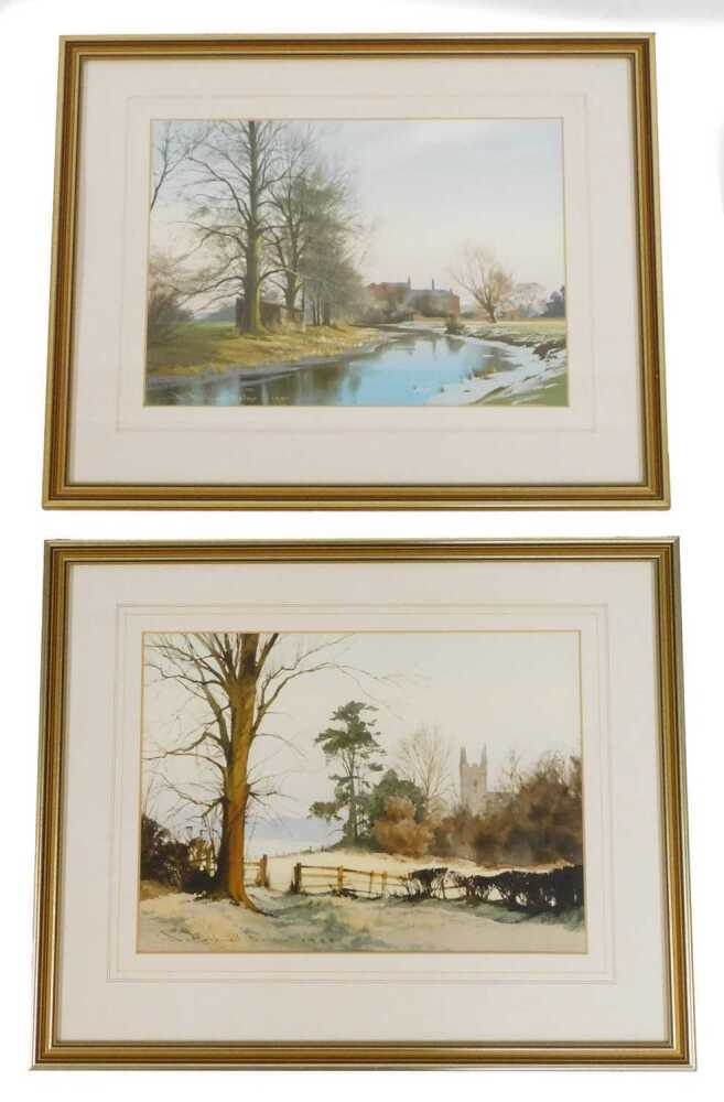 Artwork by Dennis Rothwell Bailey, D Rothwell Bailey. The Little Church Across the Meadow, Made of watercolour