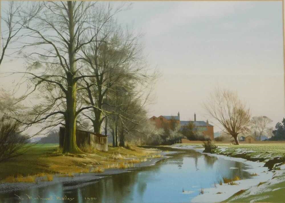 Artwork by Dennis Rothwell Bailey, D Rothwell Bailey. The Little Church Across the Meadow, Made of watercolour