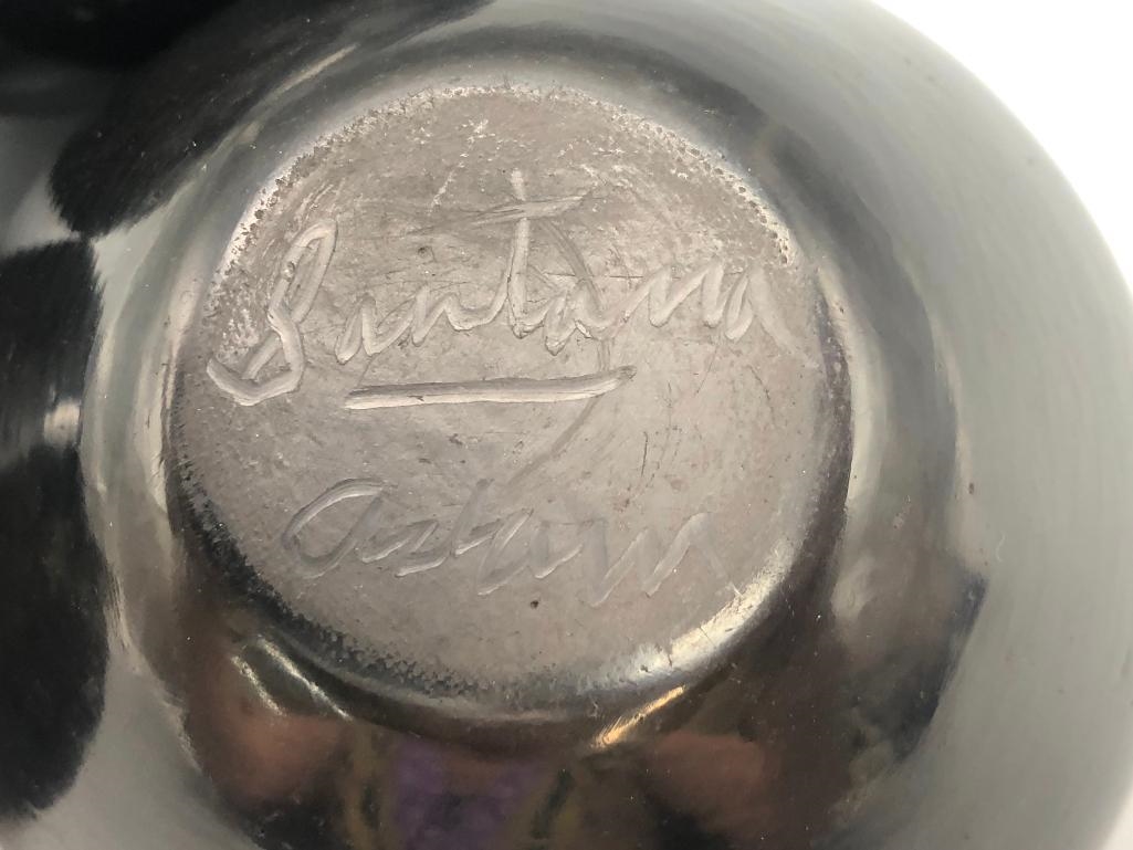 Artwork by Santana Roybal Martinez, Lot Of Three Adam And Santana Martinez San Ildefonso Pots, Made of black on black pottery