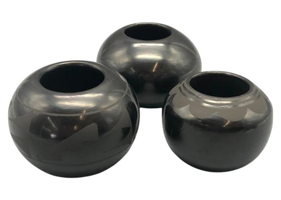Lot Of Three Adam And Santana Martinez San Ildefonso Pots by Santana Roybal Martinez, 1930s