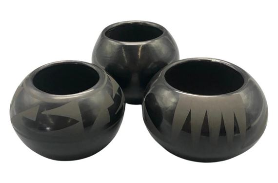 Lot Of Three Adam And Santana Martinez San Ildefonso Pots by Santana Roybal Martinez, 1930s
