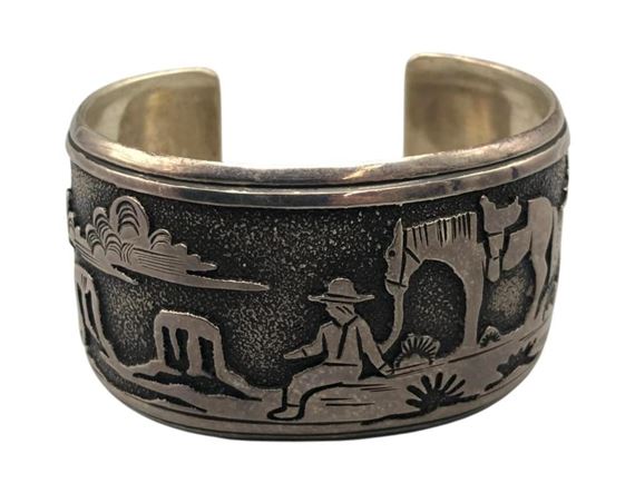 Tommy Singer Sterling Silver Overlay Storyteller Bracelet by Tommy Singer, 1960s-2014