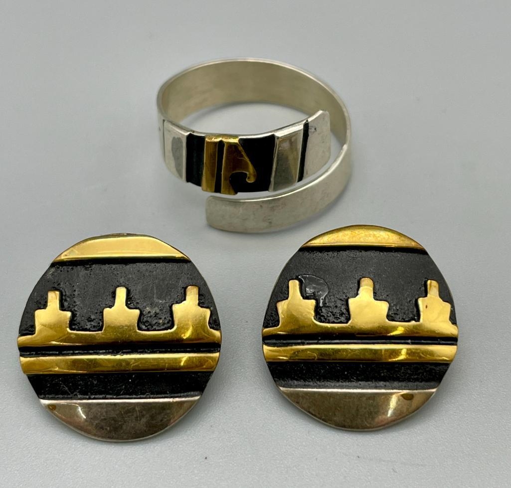 Artwork by Tommy Singer, Multi Stone And Sterling Silver Necklace, Ring And Earrings By Tommy Singer, Made of stone and sterling silver