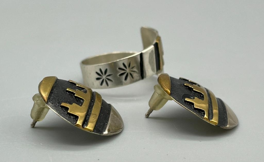 Artwork by Tommy Singer, Multi Stone And Sterling Silver Necklace, Ring And Earrings By Tommy Singer, Made of stone and sterling silver