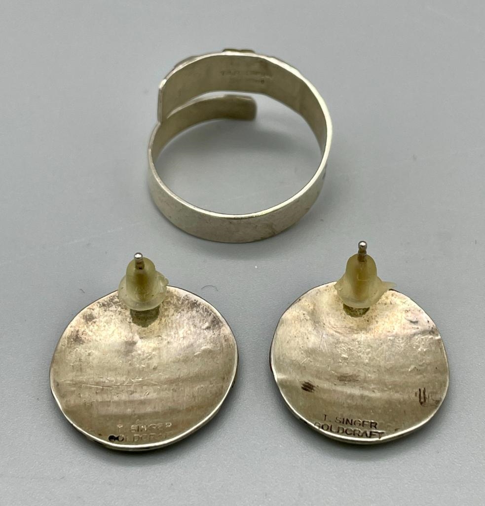 Artwork by Tommy Singer, Multi Stone And Sterling Silver Necklace, Ring And Earrings By Tommy Singer, Made of stone and sterling silver