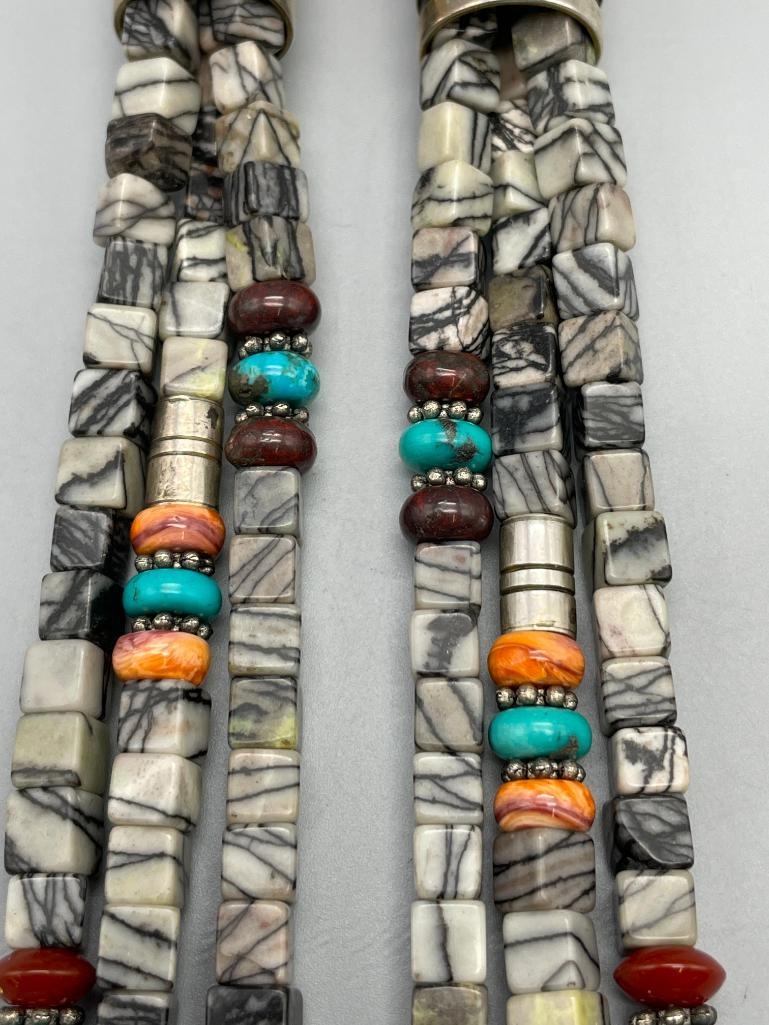 Artwork by Tommy Singer, Multi Stone And Sterling Silver Necklace, Ring And Earrings By Tommy Singer, Made of stone and sterling silver