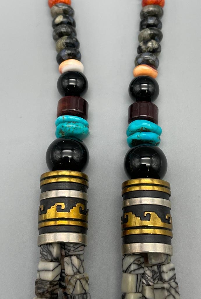 Artwork by Tommy Singer, Multi Stone And Sterling Silver Necklace, Ring And Earrings By Tommy Singer, Made of stone and sterling silver