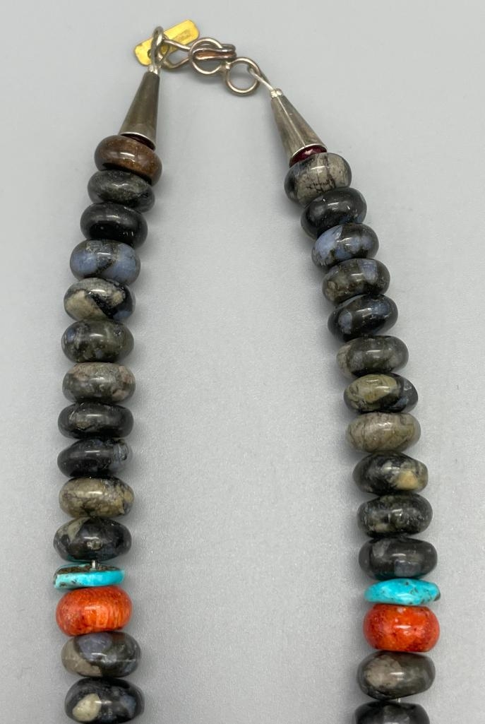 Artwork by Tommy Singer, Multi Stone And Sterling Silver Necklace, Ring And Earrings By Tommy Singer, Made of stone and sterling silver