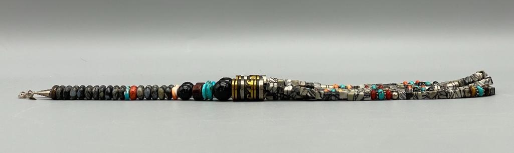 Artwork by Tommy Singer, Multi Stone And Sterling Silver Necklace, Ring And Earrings By Tommy Singer, Made of stone and sterling silver