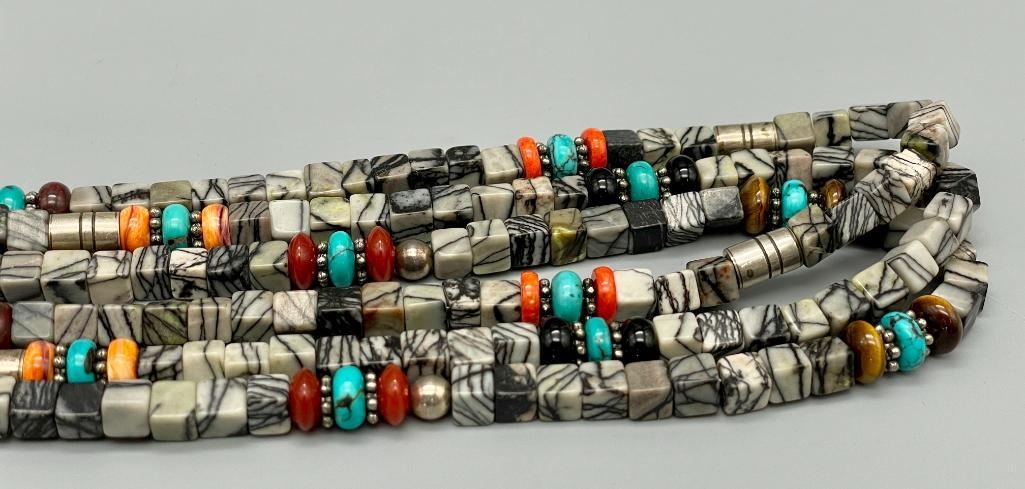 Artwork by Tommy Singer, Multi Stone And Sterling Silver Necklace, Ring And Earrings By Tommy Singer, Made of stone and sterling silver