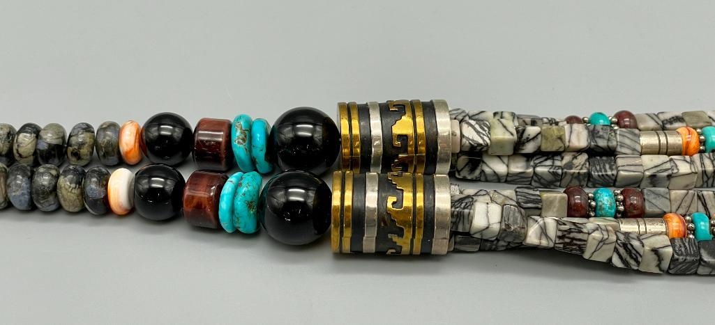 Artwork by Tommy Singer, Multi Stone And Sterling Silver Necklace, Ring And Earrings By Tommy Singer, Made of stone and sterling silver