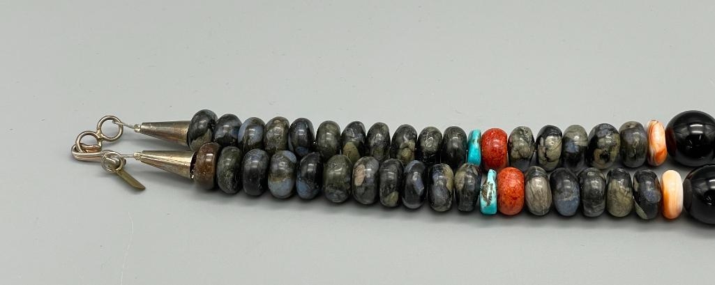 Artwork by Tommy Singer, Multi Stone And Sterling Silver Necklace, Ring And Earrings By Tommy Singer, Made of stone and sterling silver