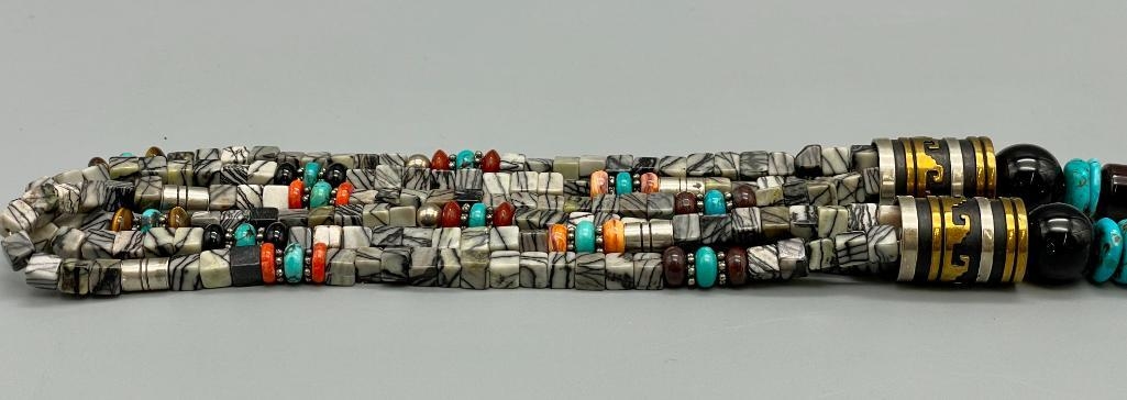 Artwork by Tommy Singer, Multi Stone And Sterling Silver Necklace, Ring And Earrings By Tommy Singer, Made of stone and sterling silver