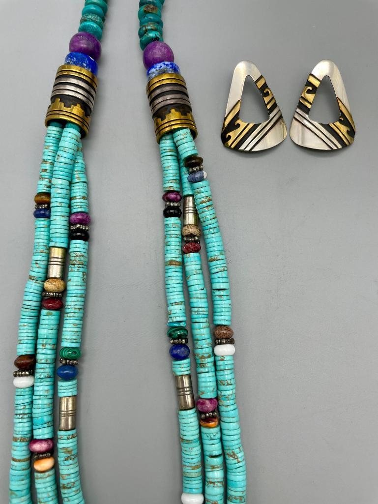 Tommy Singer | Multi Stone Three Strand Necklace With Earrings By Tommy ...