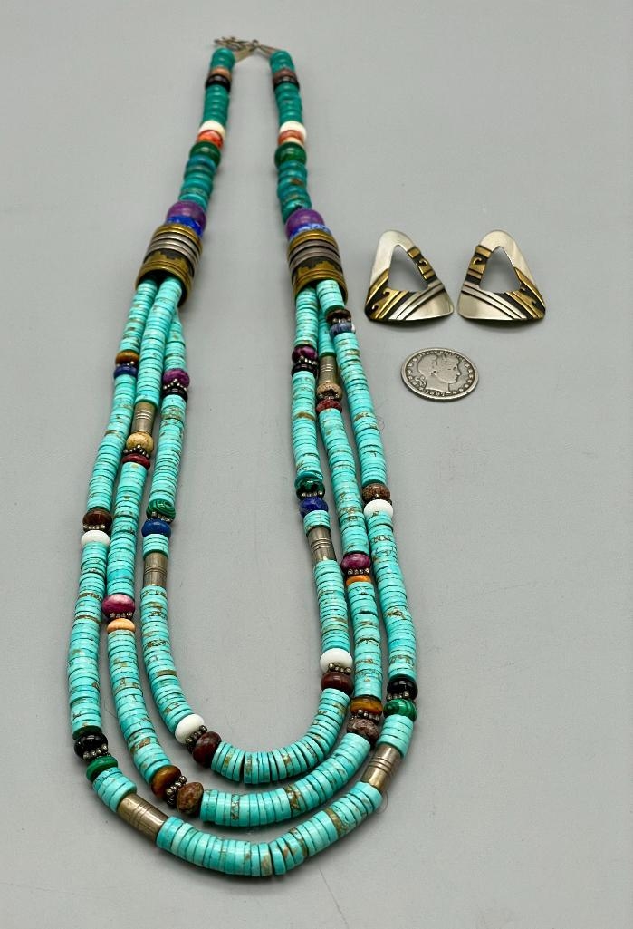 Tommy Singer | Multi Stone Three Strand Necklace With Earrings By Tommy ...