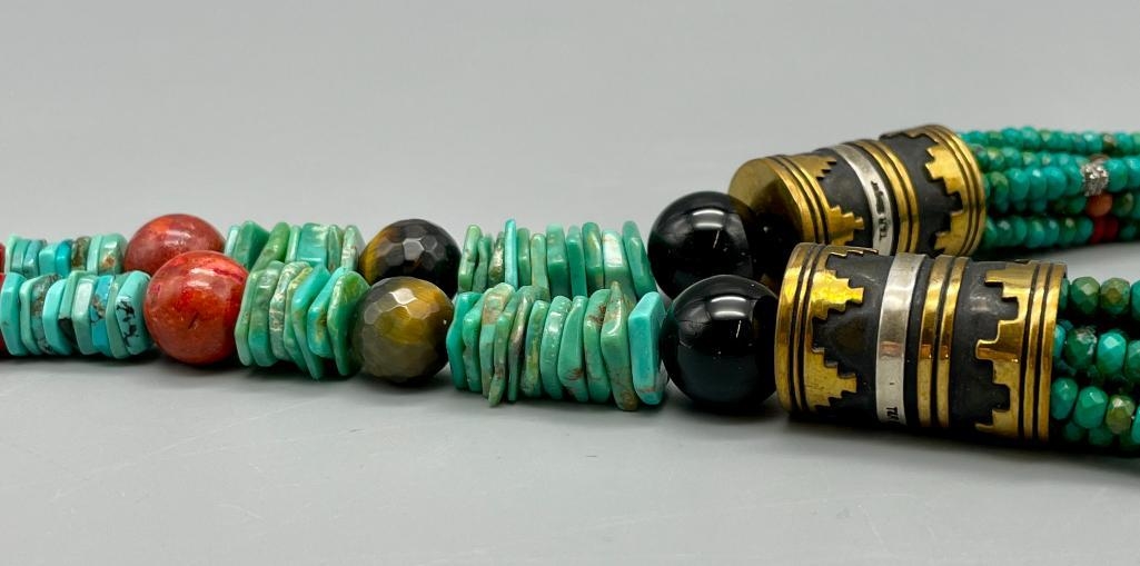 Artwork by Tommy Singer, Multi Stone And Multi Strand Tommy Singer Necklace, Made of turquoise, onyx