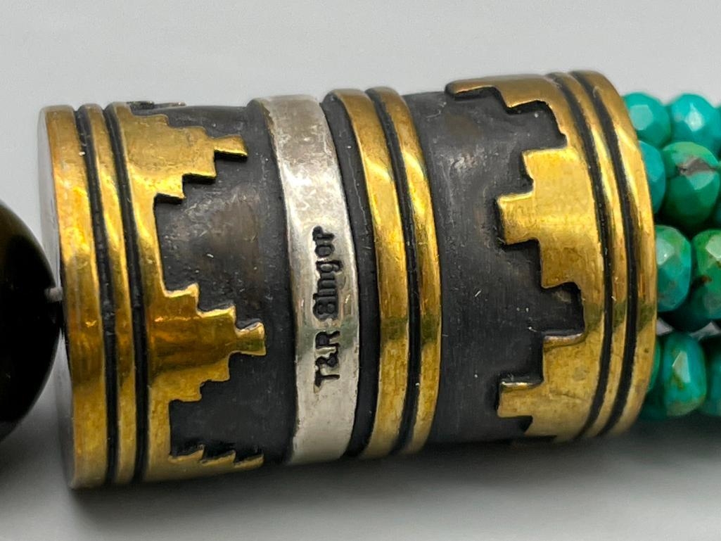 Artwork by Tommy Singer, Multi Stone And Multi Strand Tommy Singer Necklace, Made of turquoise, onyx