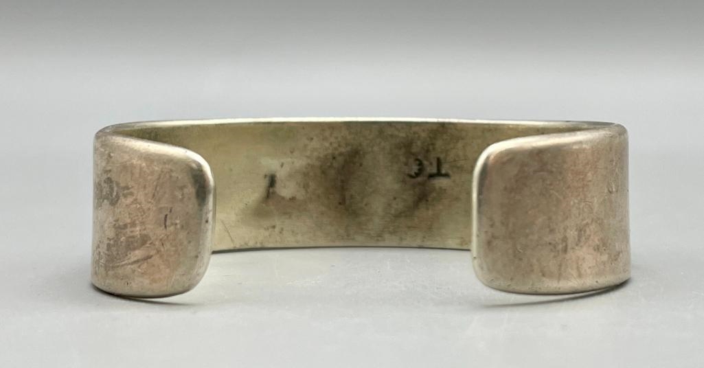 Artwork by Tommy Singer, Vintage Tommy Singer Turquoise And Coral Bracelet, Made of sterling silver