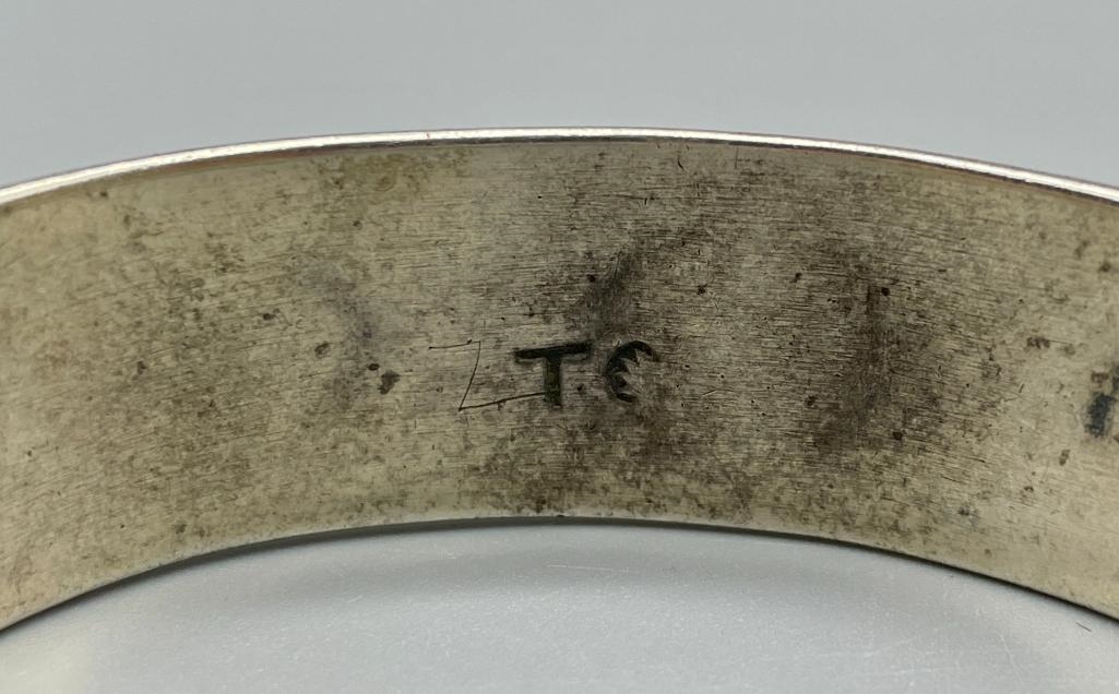 Artwork by Tommy Singer, Vintage Tommy Singer Turquoise And Coral Bracelet, Made of sterling silver