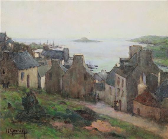 Village sur les hauteurs en bord de mer Huile sur toile by Ulysse Gorrin
