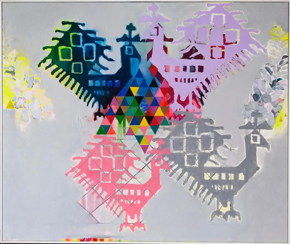 Artwork by Miranda Skoczek, AZTEC DESIRE 2009, Made of OIL, ENAMEL AND ACRYLIC ON CANVAS