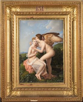 Marie-Joséphine BARET DU COUDERT (1832-?) Psyché et l'Amour (Louvre) d'après François GERARD (1770-1837) Miniature de forme rectangulaire Signée - François Pascal Simon Gérard