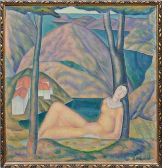 Femme assoupie en bord de mer Huile sur toile - Joseph Sibe Milicic