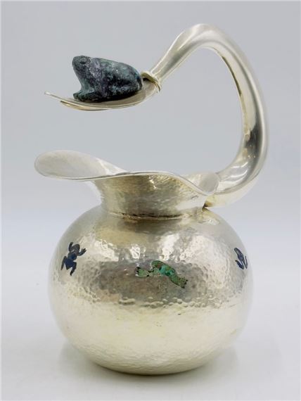 Whimsical Silver & Malachite Water Pitcher by Los Castillo, Mexico 1960s by Los Castillo, circa 20th Century