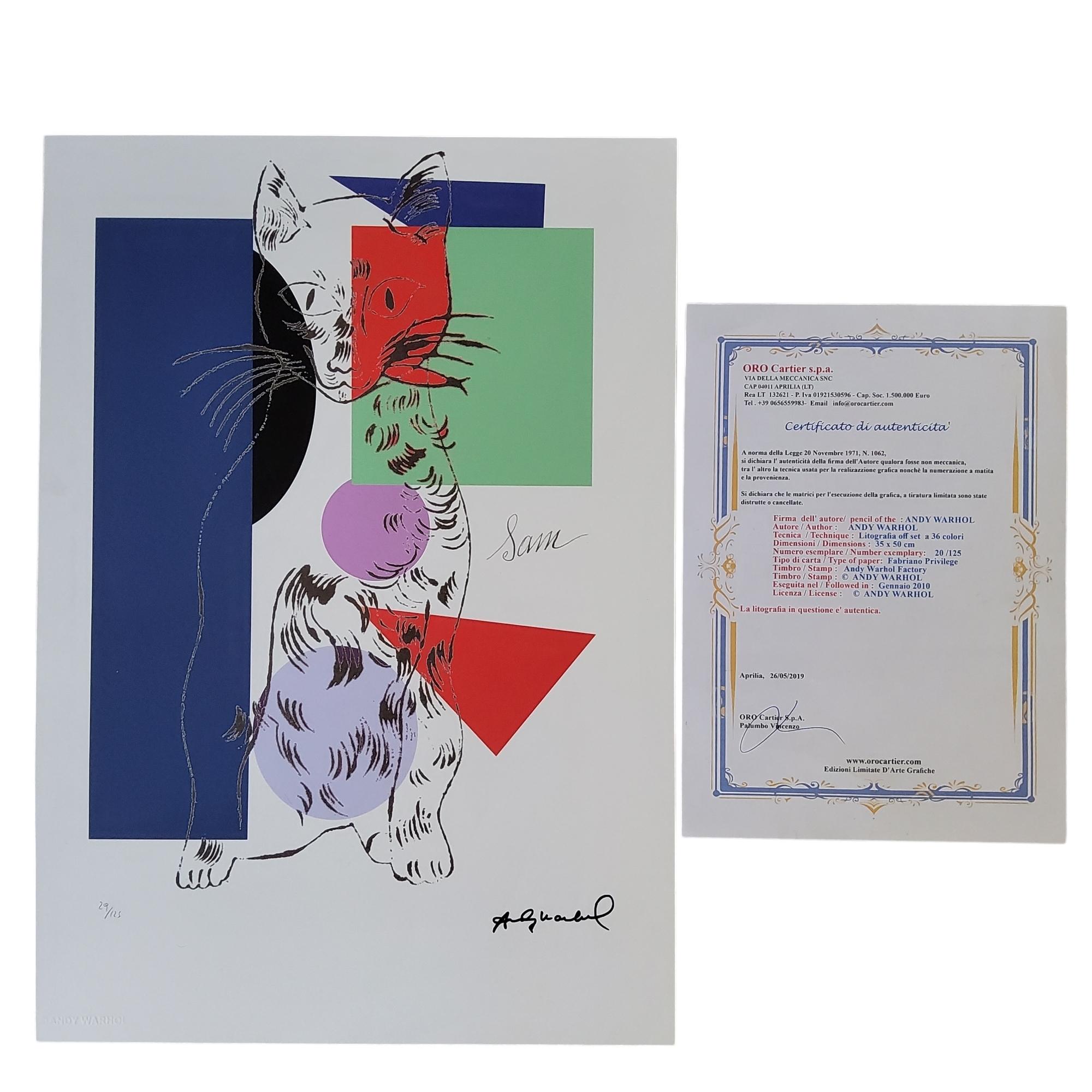 Lithographie Andy Warhol - Cat Sam - Signée Avec Certificat Leo Castelli