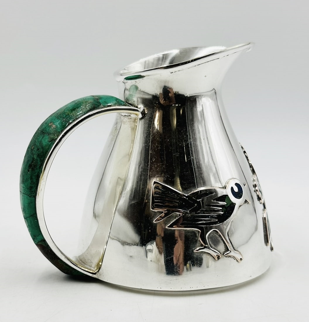 Artwork by Los Castillo, Los Castillo Silver & Malachite Pitcher Jug, Mexico 1960s, Made of Silver plated