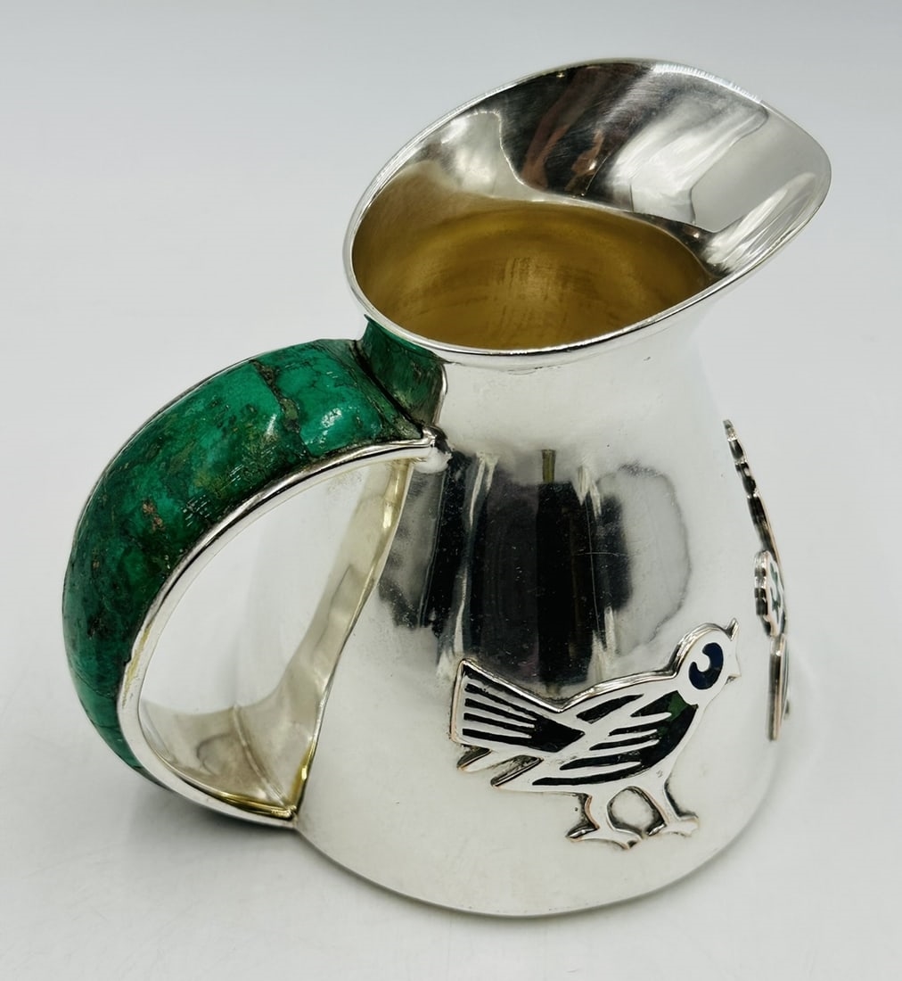 Artwork by Los Castillo, Los Castillo Silver & Malachite Pitcher Jug, Mexico 1960s, Made of Silver plated