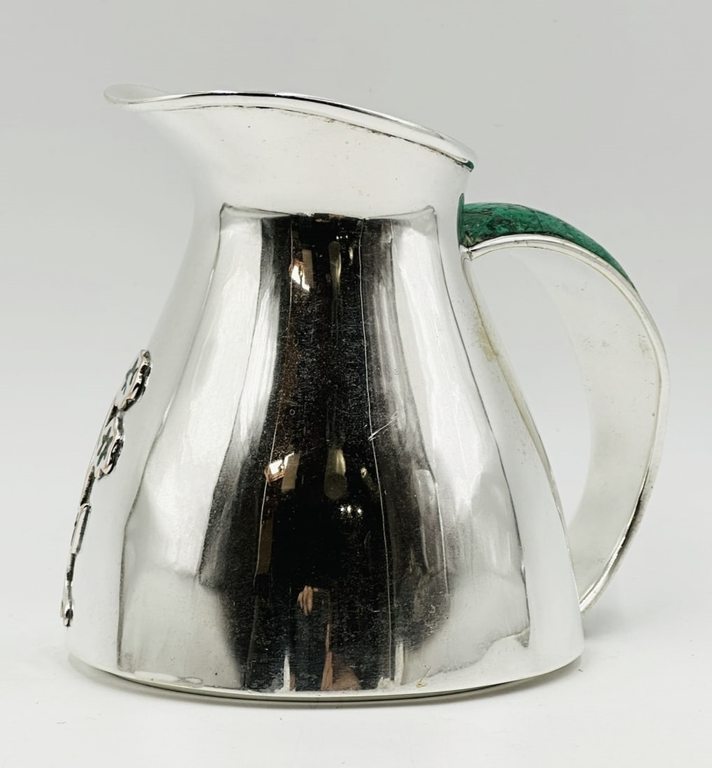 Artwork by Los Castillo, Los Castillo Silver & Malachite Pitcher Jug, Mexico 1960s, Made of Silver plated