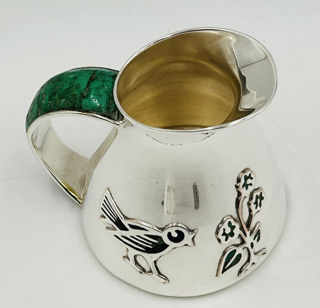 Artwork by Los Castillo, Los Castillo Silver & Malachite Pitcher Jug, Mexico 1960s, Made of Silver plated