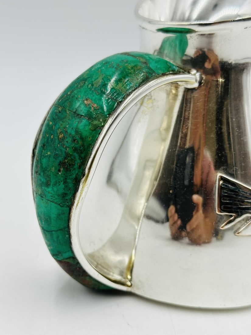 Artwork by Los Castillo, Los Castillo Silver & Malachite Pitcher Jug, Mexico 1960s, Made of Silver plated