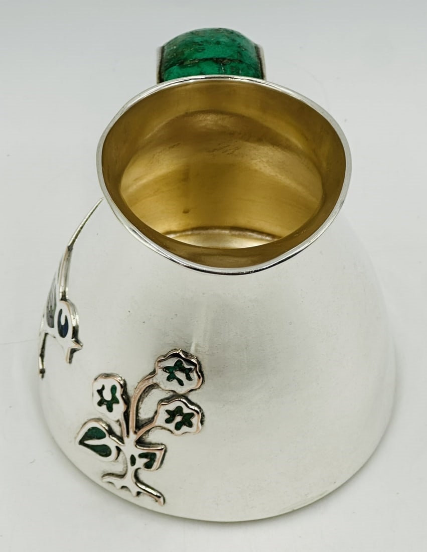 Artwork by Los Castillo, Los Castillo Silver & Malachite Pitcher Jug, Mexico 1960s, Made of Silver plated