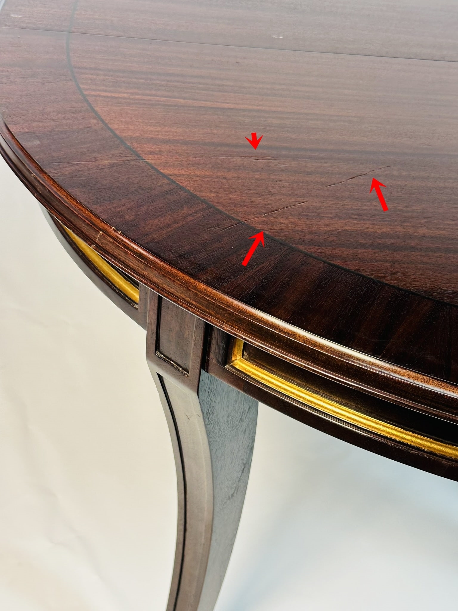 Artwork by Madeline Stuart, Talbot Dining Table With 22K Gold Gilding by Madeline Stuart, Made of mahogany and walnut wood