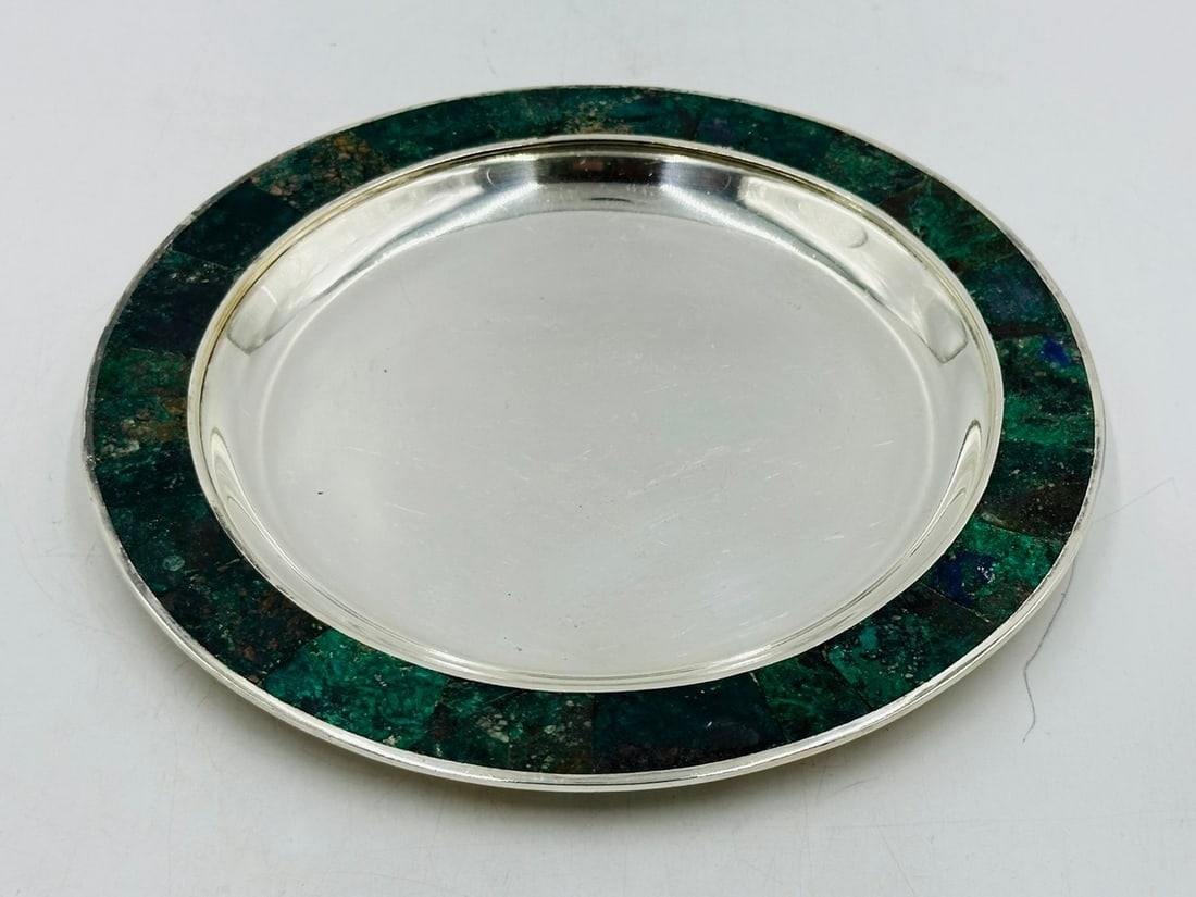 Artwork by Los Castillo, Los Castillo, Tea/Coffee Service Including Tray, Pitcher & Creamer w/ Azurite & Malachite, Mexico, Made of Malachite stone