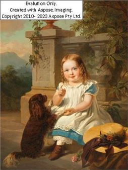 Portrait of a Girl with a Dog and a Straw Hat - Edmund Wodick